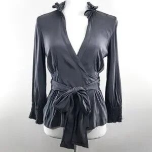 Diane Von Furstenberg Gray Wrap Blouse
